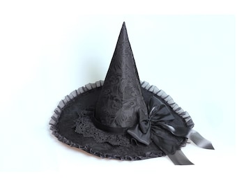 Gothic Style Women's Witch Hat: Women Casual Forest Black Large Wired Brim Hat With Bow