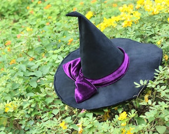 Velvet Wizard Hat: Modern Wide-Brimmed Black Bow Forest Hat