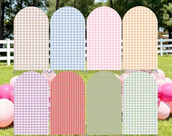 Checkered Gingham Arch Backdrop Cover Pink Red Blue Plaid Girl Bridal Baby Shower Birthday Party