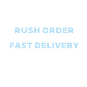 May include: Text on a white background reads "RUSH ORDER" above "FAST DELIVERY" in light blue. The text is centered and in a sans-serif font.