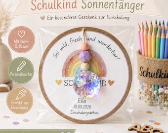Sonnenfänger Schulkind personalisiert | Einschulung Geschenk Regenbogen | Glückwunschkarte 1. Klasse | Fensterschmuck Schulanfang