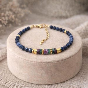 Bracelet Aurora- En saphir bleu et rubis zoizite - pierre naturelle - cadeaux - talisman