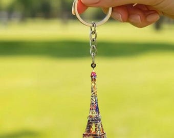 Stained Glass Eiffel Tower Custom Keychain, Personalized Paris Trip Keepsake, Custom Travel Journey Gift