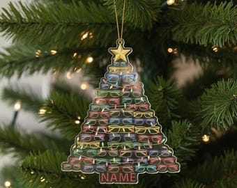 Personalized Eyeglass Christmas Tree 2D FLAT Ornament, Custom Name Glasses Decor, Christmas Gift for Optometrist, Eye Doctor, Eyewear Lover