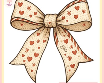 Vintage Bogen PNG | Beige Band mit roten Herzen Clipart für Sublimation, Shirts & Stickers