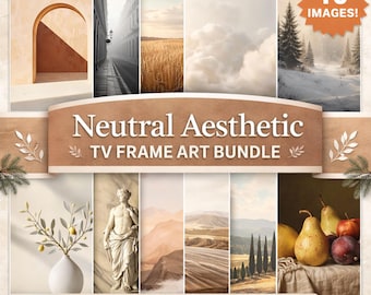 Samsung Frame TV Art Bundle, Neutral Aesthetic Digital Download, 10 Modern Gallery Images for Smart TV, Vintage Landscape & Botanical Decor