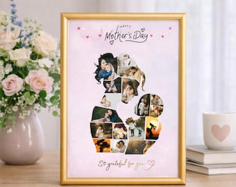 Muttertag bearbeitbarer Fotocollagenrahmen | Mama & Baby Silhouette Kunst | Canva Vorlage | Personalisiertes Geschenk Digitaler Download