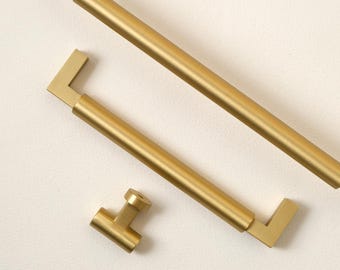 Satinierte Schrankgriffe, minimalistische Goldschubladenknäufe, moderne Küchenbeschläge, Schranktürgriffe, massive Messingbeschläge