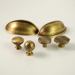 Hammered Brass Cabinet Hardware: Antique Brass Drawer Cup Pull, Cabinet Pulls, Wardrobe Handles, Farmhouse Kitchen Remodel Hardware