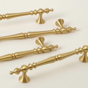 French Brushed Brass Cabinet Pulls, Solid Brass Kitchen Pulls, Ornate Dresser Pulls, Unlacquered Brass Handles, Classic Cabinet Hardware