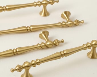 French Cabinet Pulls Solid Brass, Brushed Gold Drawer Handles, Ornate Dresser Pulls, Kitchen Drawer Pulls, Classic Cabinet Hardware