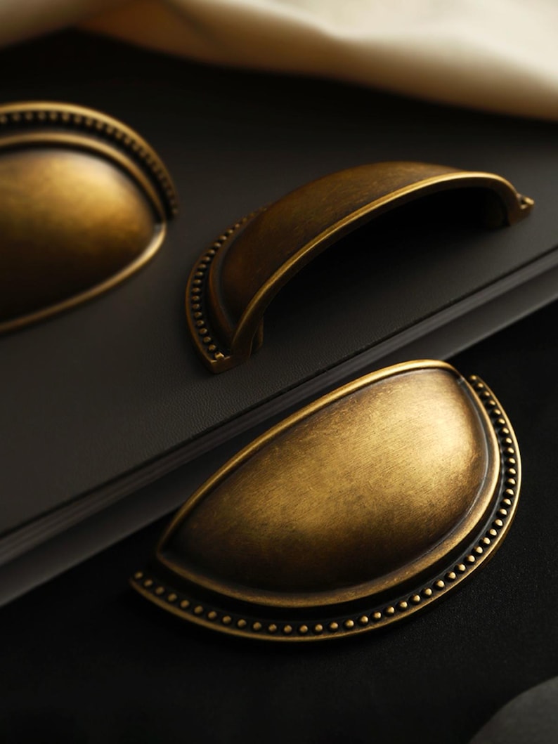 8-Pack Antique Brass Cup Pulls – 2.5-Inch Hole Centers, Vintage Bin-Style Drawer Handles For Cabinets, Dressers & Cupboards