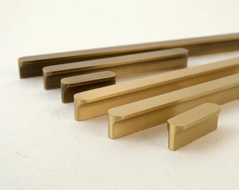 Solid Brass Kitchen Cabinet Pulls, Minimalist Wardrobe Door Pulls, Antique Brass Drawer Handles, Long Cabinet Pulls, Cabinet Hardware