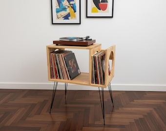 Record Player Stand with Vinyl Storage, Mid Century Modern Turntable Cabinet, Wooden Record Console, Vinyl Record Storage Unit, Vinyl Holder
