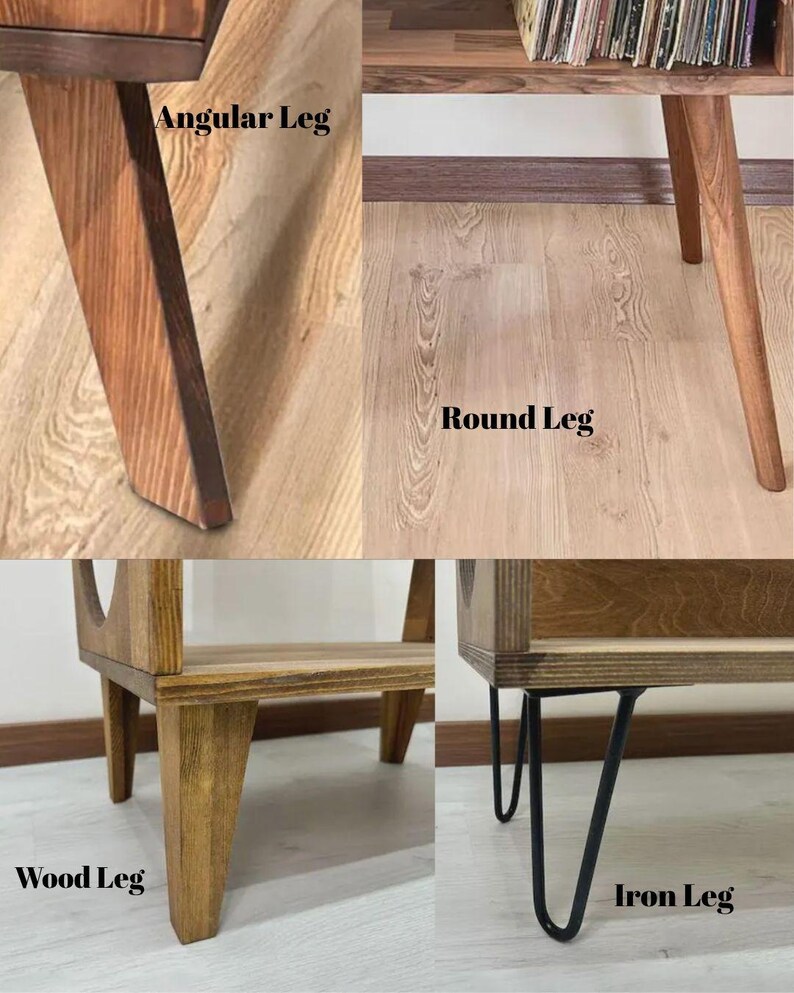 Halverwege de eeuw houten platenspelerstandaard, platenspelerstandaard met vinylplatenhouder, retro platenkast, lp-opbergconsole, vinyl bijzettafeltje afbeelding 8