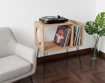 Record Player Stand, Turntable Stand, Vinyl Record Storage, Wooden Record Console, Mid Century Record Cabinet, Retro Turntable Furniture