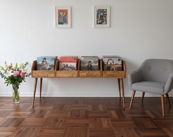 Vinylplatenstandaard met opbergruimte, massief houten lp-organizer, moderne houten kast vinylhouder voor platencollectie en woondecoratie