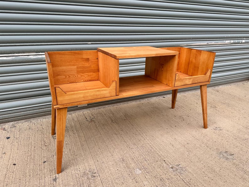 Handmade Solid Wood Record Player Stand With Vinyl Storage, Mid Century ...