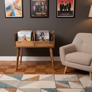 Consolle per dischi in vinile, supporto per giradischi, mobiletto per giradischi, mobiletto porta LP, consolle multimediale in legno di metà secolo, mobili fatti a mano, MCM
