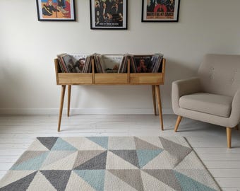 Wooden Vinyl Record Storage Rack – Mid Century LP Organizer, Record Shelf, Minimalist Vinyl Holder, Handmade Solid Wood Vinyl Storage Unit