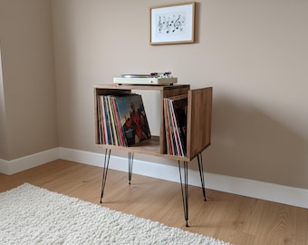 Record Player Stand with Vinyl Storage, Wooden Turntable Cabinet, Mid Century Modern Record Console, Retro LP Storage Unit, Media Table