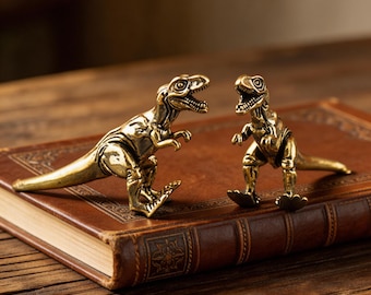 Figura de tiranosaurio rex de latón hecha a mano, decoración vintage para escritorio con temática de mascotas, figura de animal fantástica, decoración para oficina o estudio.