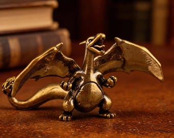 Handcrafted Brass Pterosaur Figurine,Vintage Tea Pet Desk Decoration,Fantastical Animal Figurine,Office or Study Decoration,Tea Pet Gift