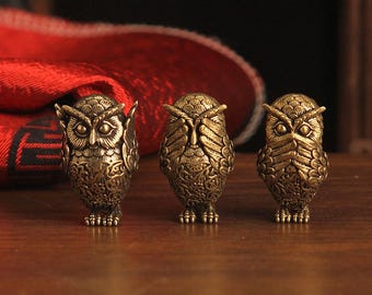Handcrafted Brass Owl Figurine,Vintage Tea Pet Desk Decoration, Fantastical Animal Figurine,Office or Study Decoration,Tea Pet Gift