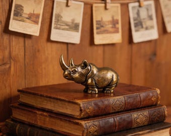 Figura de rinoceronte de latón hecha a mano, decoración vintage para escritorio, figura de animal fantástica, decoración para oficina o estudio, regalo para amantes del té.