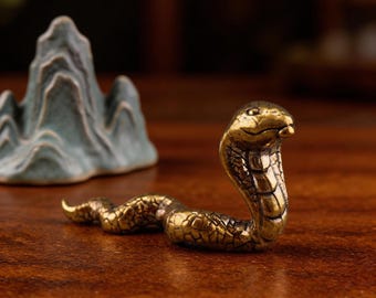 Handcrafted Brass Snake Figurine,Vintage Tea Pet Desk Decoration,Fantastical Animal Figurine,Office or Study Decoration,Tea Pet Gift