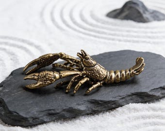 Figura de cangrejo de río de latón hecha a mano, decoración vintage para escritorio con temática de mascotas de té, figura de animal fantástica, decoración para oficina o estudio, regalo para amantes de las mascotas de té.