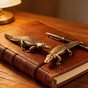 Handcrafted Brass Crocodile Figurine,Vintage Tea Pet Desk Decoration,Fantastical Animal Figurine,Office or Study Decoration,Tea Pet