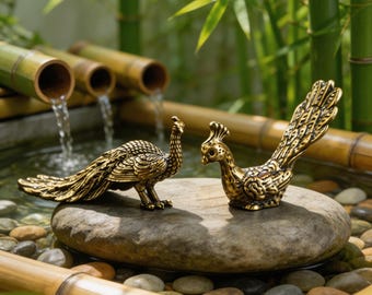 Figura de pavo real de latón hecha a mano, decoración vintage para escritorio con temática de mascotas de té, figura de animal fantástica, decoración para oficina o estudio, regalo para mascotas de té