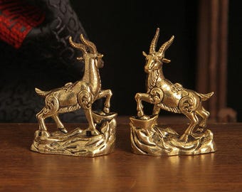 Handcrafted Brass Antelope Figurine,Vintage Tea Pet Desk Decoration,Fantastical Animal Figurine,Office or Study Decoration,Tea Pet Gift