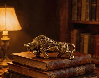 Figura de vaca de latón hecha a mano, decoración de escritorio vintage con temática de mascotas para el té, figura de animal fantástica, decoración para oficina o estudio, regalo para amantes de las mascotas para el té.