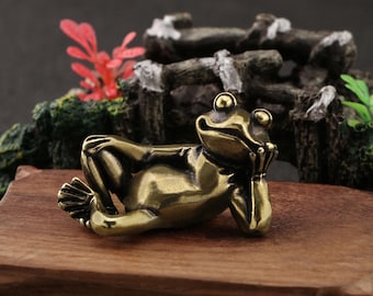 Vintage Brass Frog Wizard Figurine, Whimsical Desktop Office Decor, Creative Desktop Decor For Office Or Study,Fantasy Animal Ornament