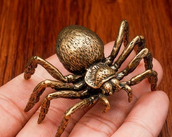 Handcrafted Brass Spider Figurine,Vintage Tea Pet Desk Decoration,Fantastical Animal Figurine,Office or Study Decoration,Tea Pet Gift