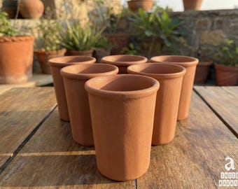 Handmade Terracotta Kulhad Cups,Organic Clay Drinkware for Tea & Coffee,Unglazed Clay Drinking Glass, Rustic Terracotta Tumbler Set (6 Cups)