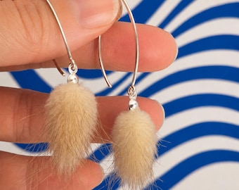 Boucles d’oreilles fleur séchée naturelle – Argent 925 – style bohème – Lagure ovata des dunes Bretonnes