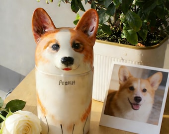 Custom Dog Memorial Urn: Handmade Ceramic Urn, Personalized Portrait, Eye Options & Engraving