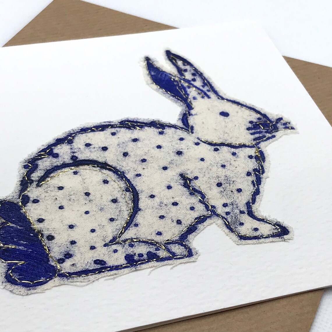 Rabbit greetings card handmade card printed on cotton Etsy 日本
