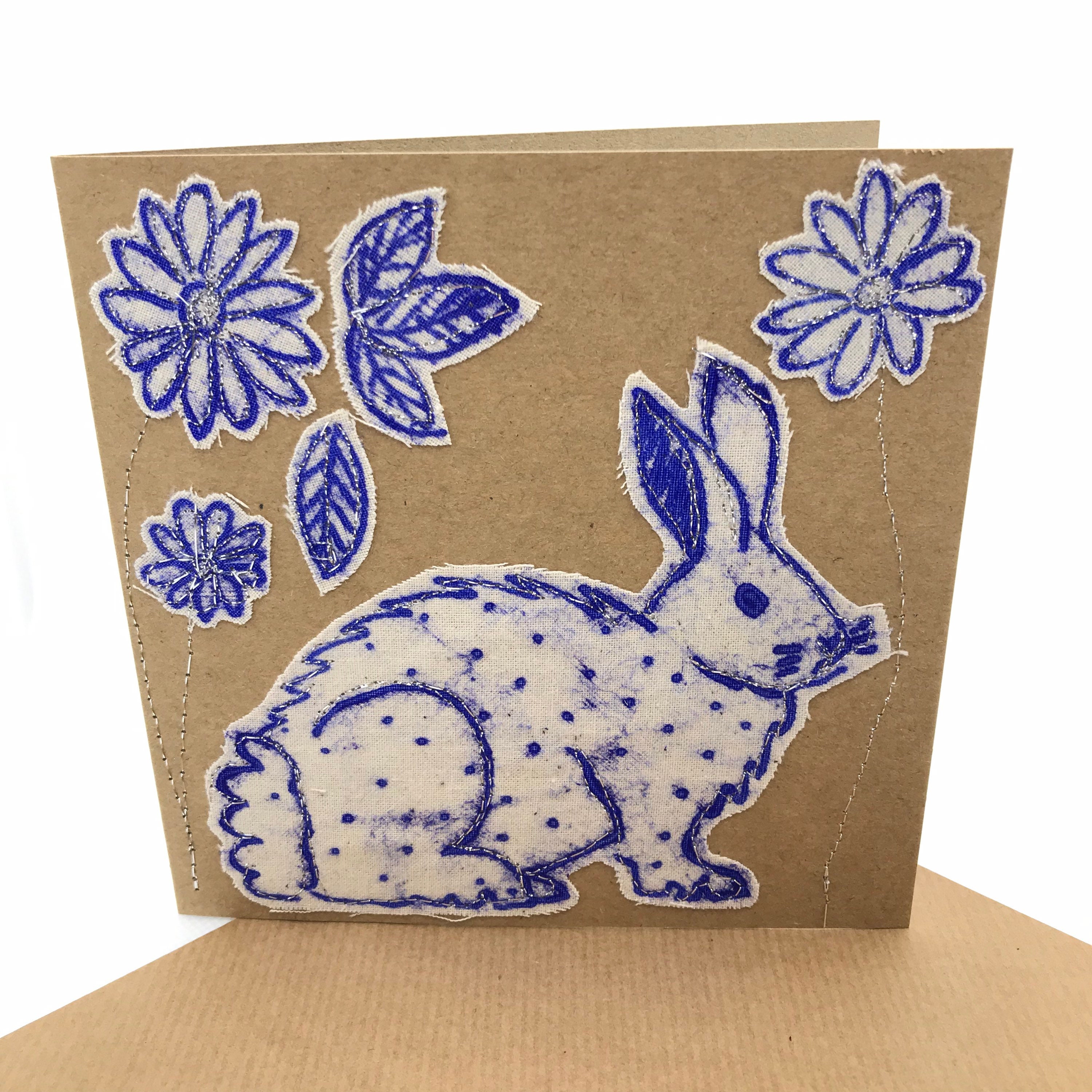 Rabbit greetings card handmade card Rabbit handprinted Etsy