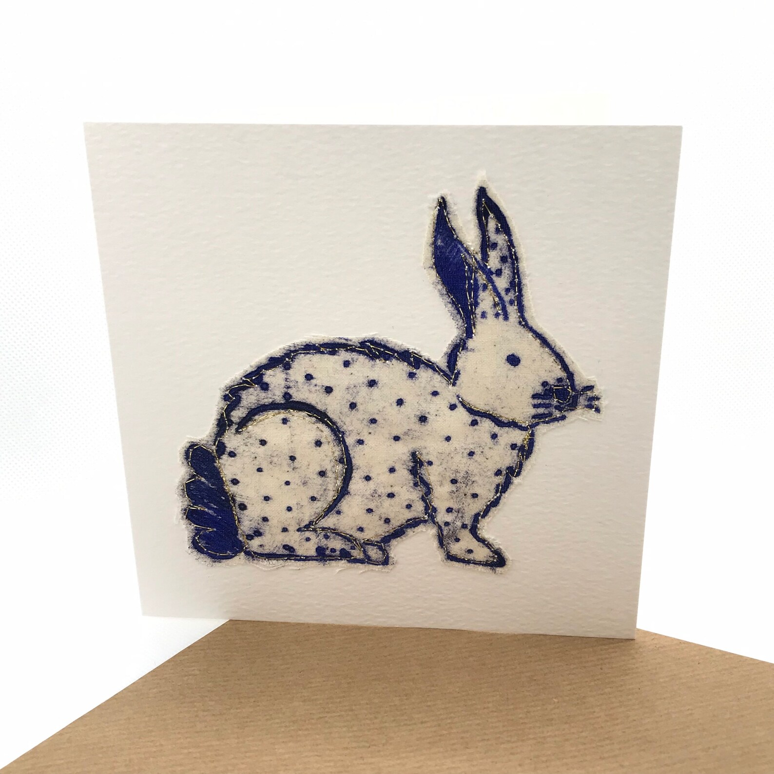 Rabbit greetings card handmade card printed on cotton Etsy 日本