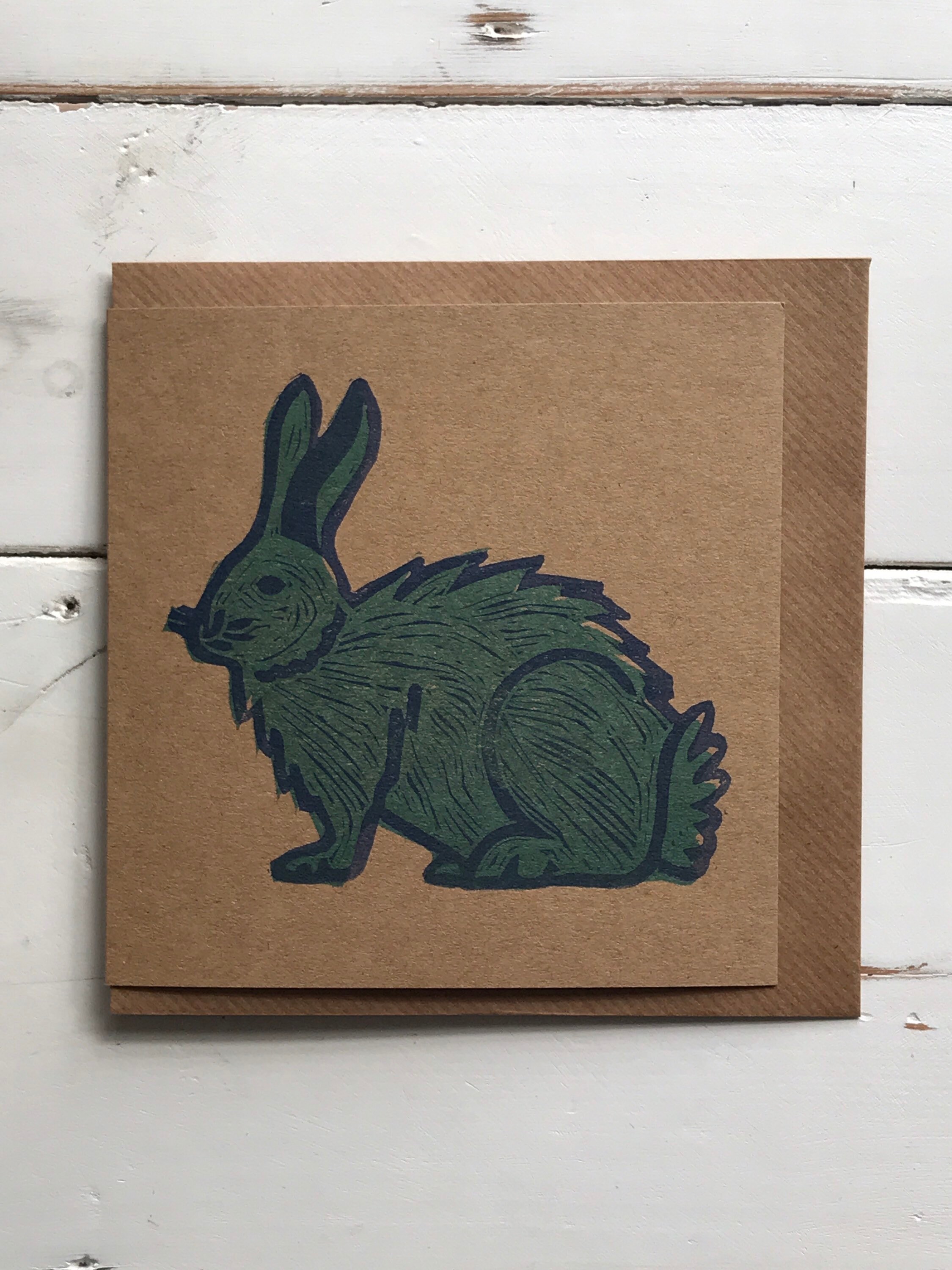 Rabbit greetings card handmade card block print rabbit Etsy