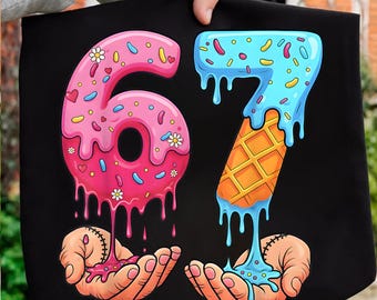 Funny 67 Six Seven Meme Ice Cream Drip 6 7 Gen Alpha Slang Png, Six Seven Png, Six Seven Ice Cream Drip 67 Meme Png, 67 Fun Meme Png
