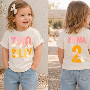 Personalized Two Silly Goose 2nd Birthday Girl Shirt, Silly Goose Birthday Tee, Custom Name Kids Shirt, Second Birthday Party Shirt