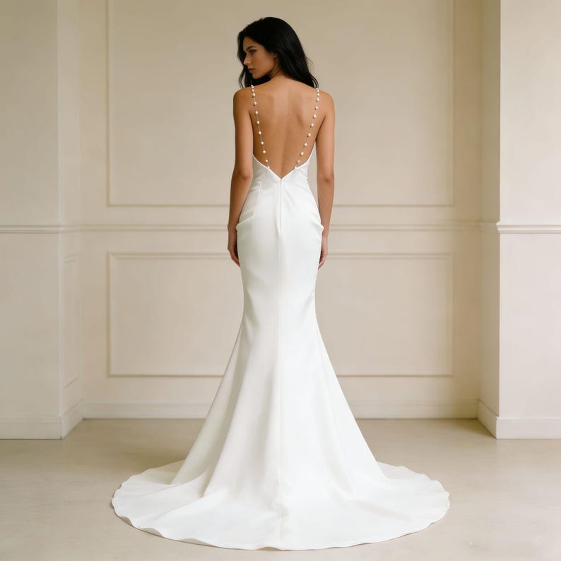 Abito da sposa a sirena in raso con spalline di perle - Etsy Italia