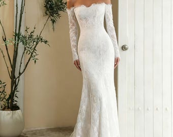 Off-the-Shoulder Lace Mermaid Wedding Dress Bridal Gown