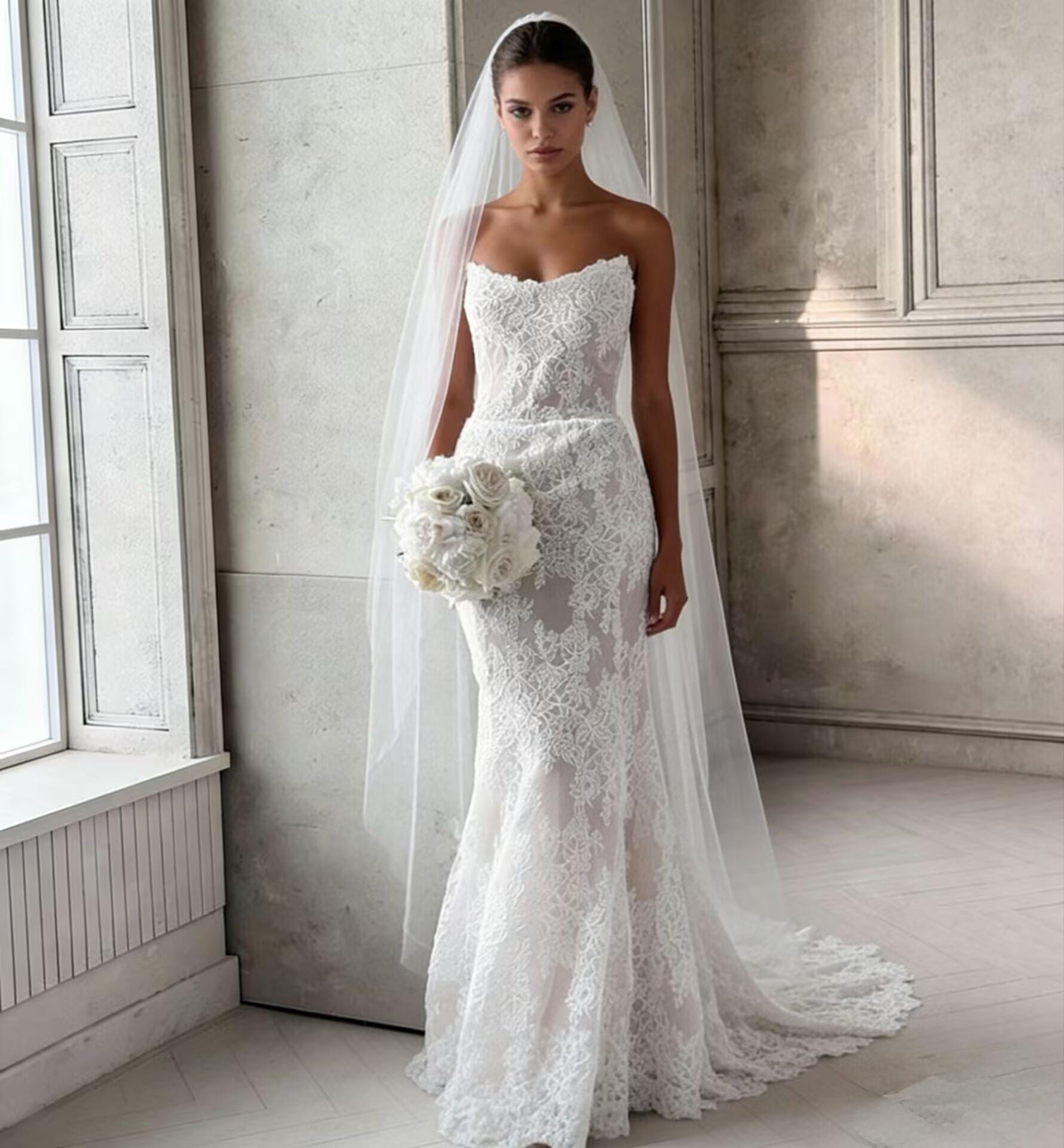 Strapless Lace Mermaid Wedding Dress - Etsy