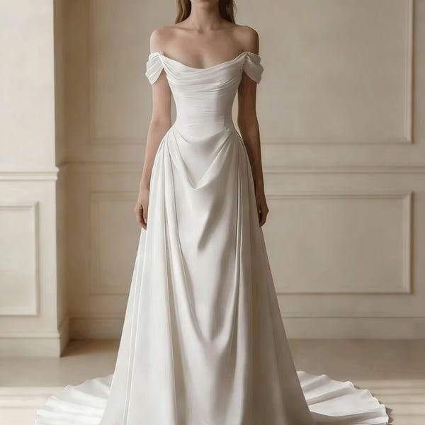 Elegant Off-the-Shoulder A-Line Wedding Gown Bridal Dress